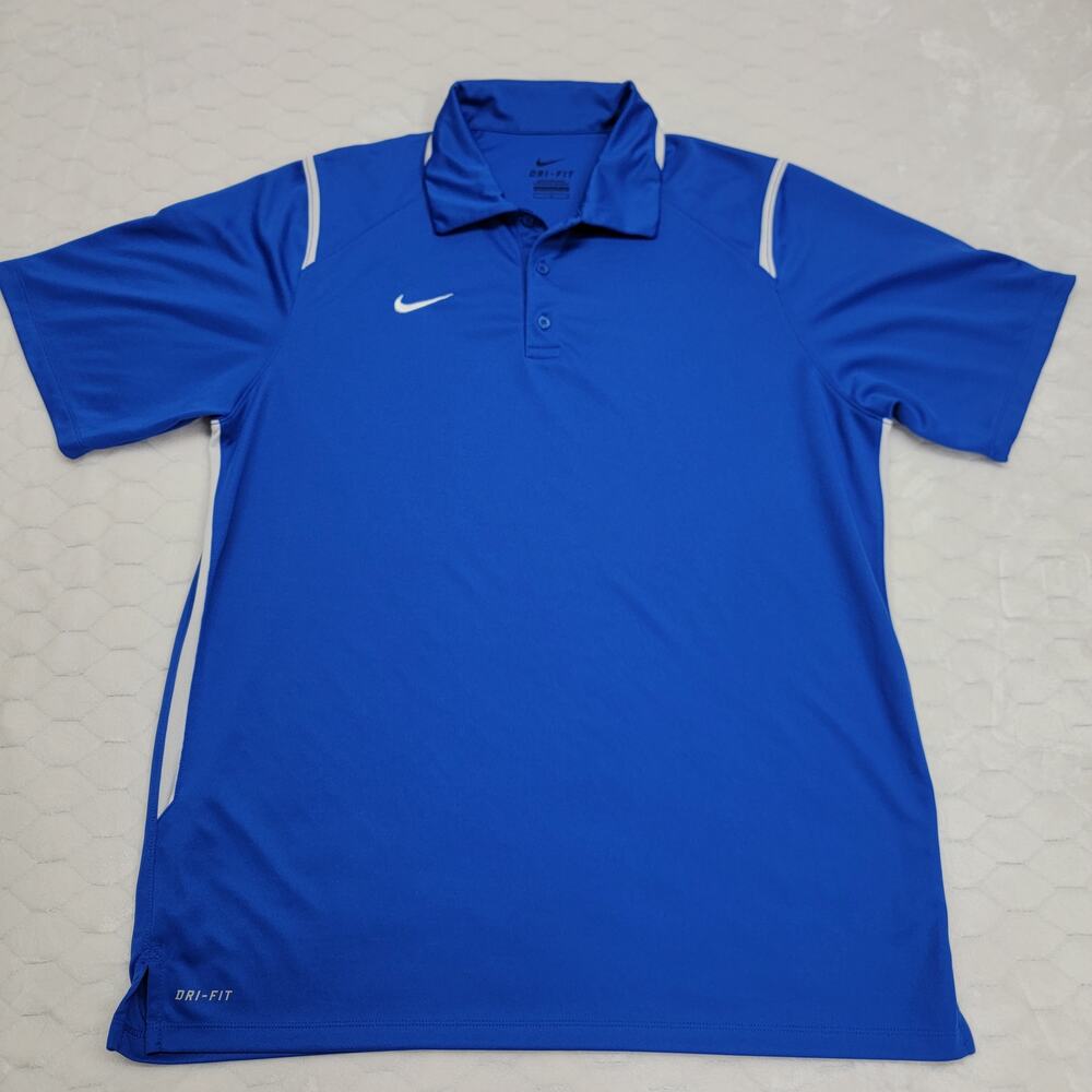 Nike Dri-Fit Polo Shirt Mens Large L Blue Contrast Stripe Golf Performance